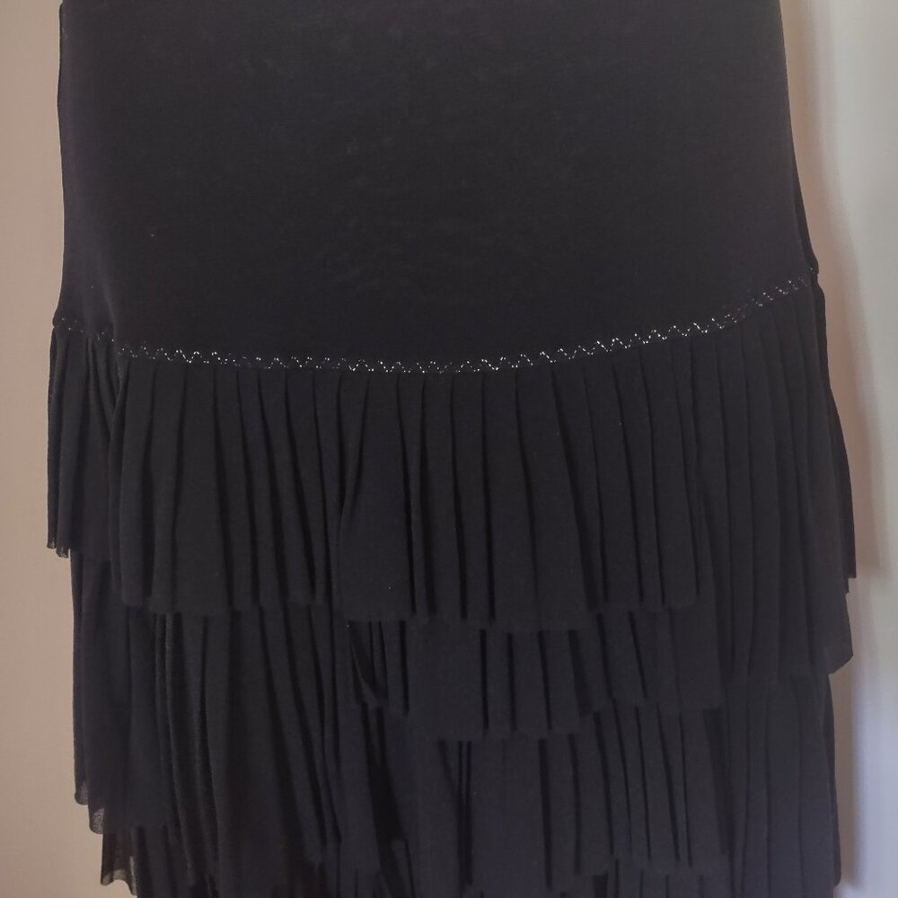 Fuzzi Pull-on Mesh Skirt Pleated Tiers Silver Accent Thread Stitching - MEDIUM - Picture 2 of 7